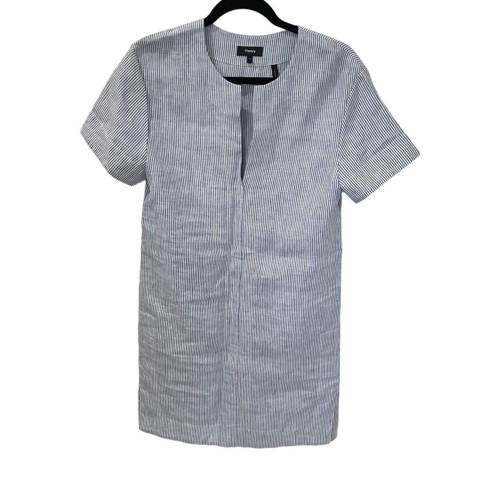 Theory Linen Summer Dress Size S White Blue Striped